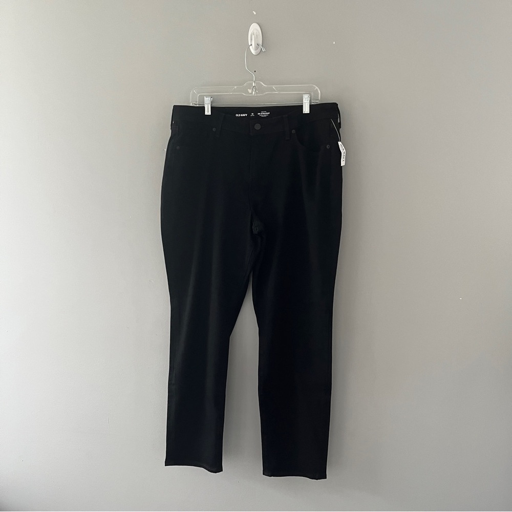 NEW Old Navy OG Straight Leg Jeans Black Neutral Stretch Size 16 Petite